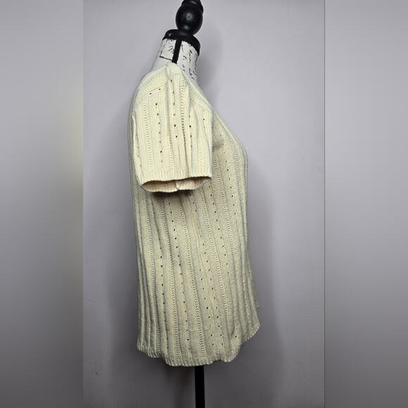 EDDIE BAUER Womens Cream Short Sleeve Sweater Size Medium Round Neck - Picture 4 of 5